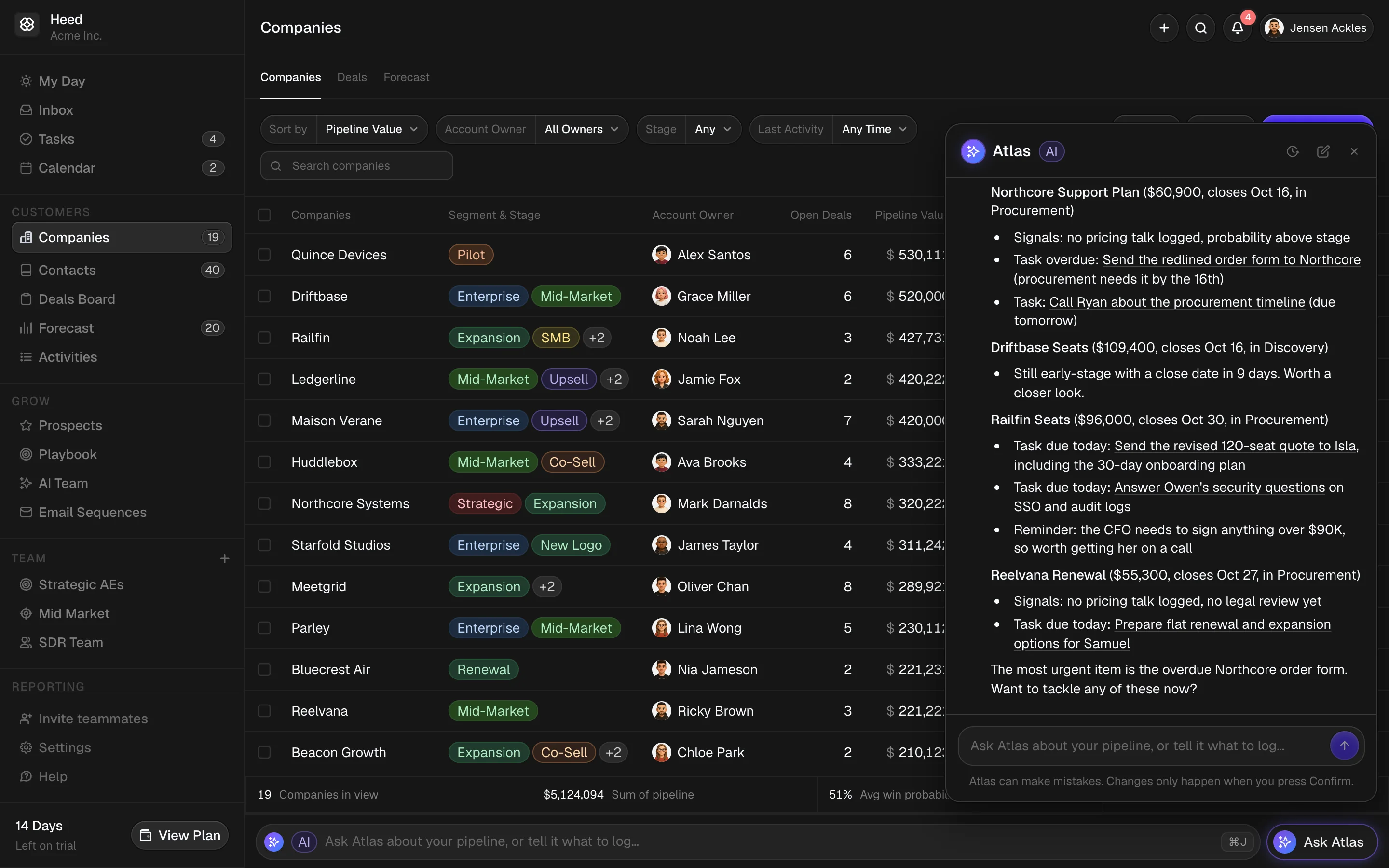 Heed companies list with Atlas answering which three deals need attention this week